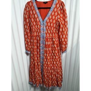 J. Crew Button-up Tiered Midi Dress in Red Floral Classic Print, Sz. 6